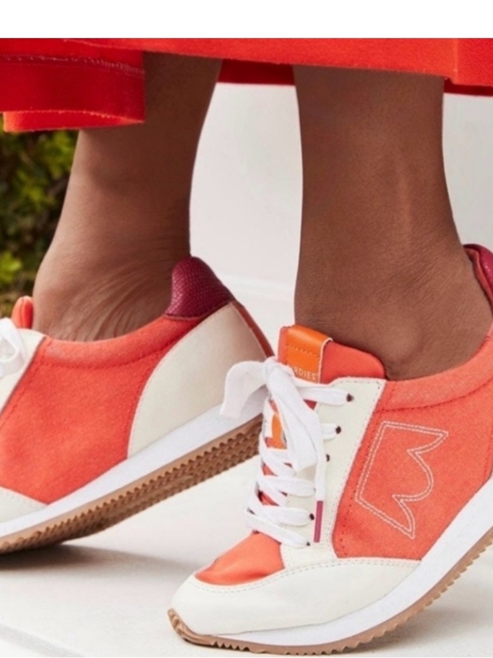 NWT Birdies Coral Orange & White Women's Sneakers with Maroon Heel size 10